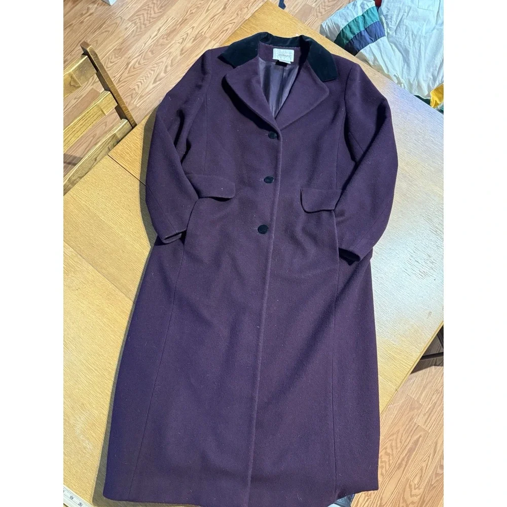 Vintage Worthington Wool Coat Purple Long Overcoat Women's 12 3 Button Lined EUC